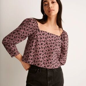 Madewell Seersucker Square Neck Top Floral Fig Pink Large